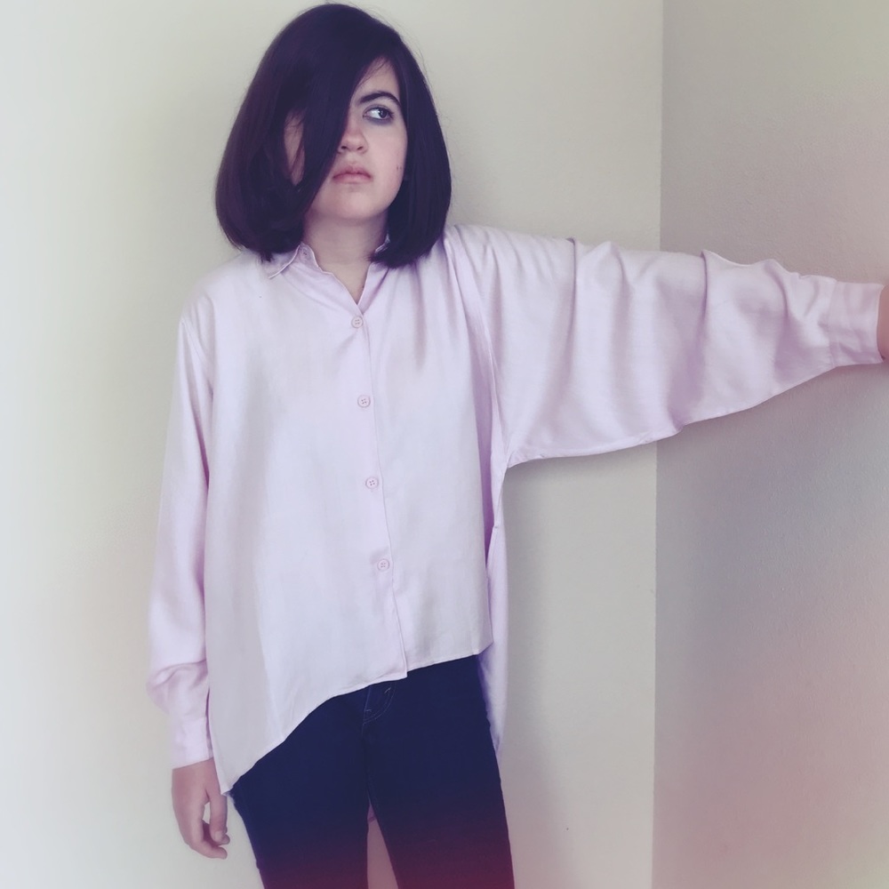 Vtg 70s Blouse Polo Collar Irregular Hem ZODIAC